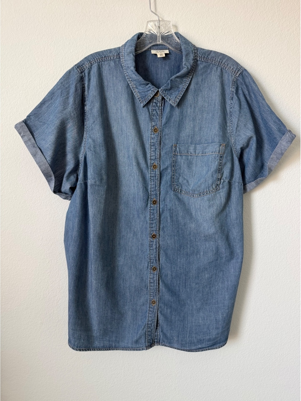 A.N.A. Short Sleeve Button Up Chambray Denim Shirt Women's Size 1X